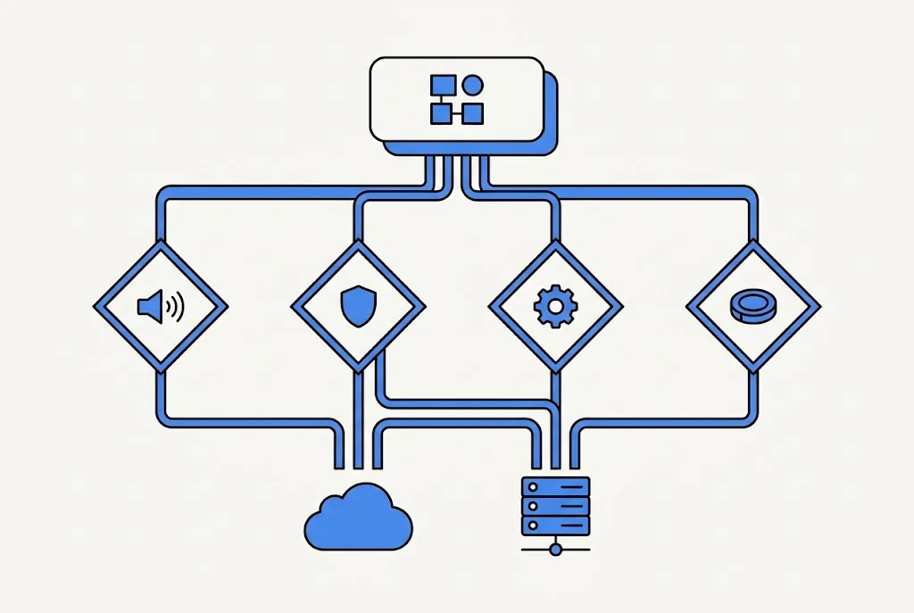 Decision tree flowchart for choosing between WhatsApp Cloud API and On-Premises API based on volume, compliance, infrastructure, and cost